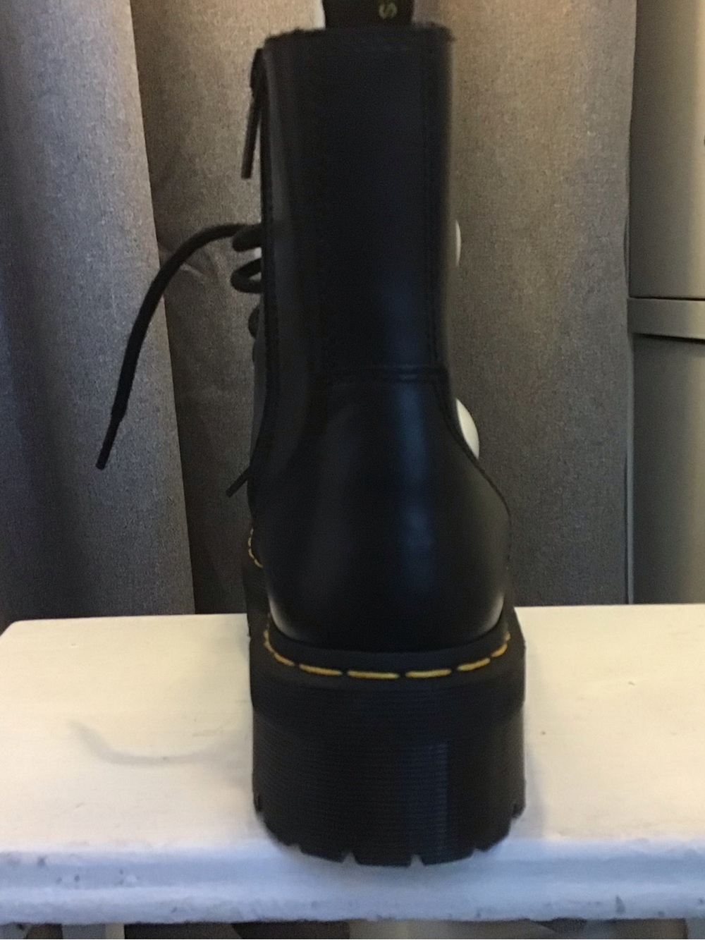NWOT Dr. Martens Black Leather JadonPlatform Lace-Up Boots with Yellow Stitching - Picture 3 of 13